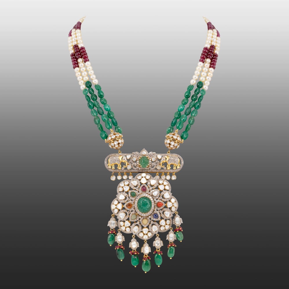 Navratan Necklace with Open Polki and beads